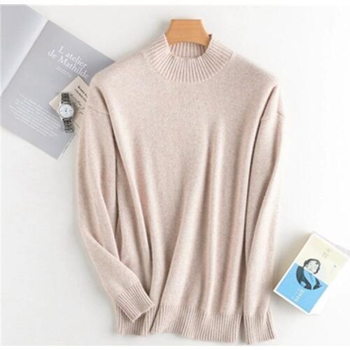 Pure cashmere half high collar knit men fashion solid loose thick pullover sweater camel 8color M-2XL