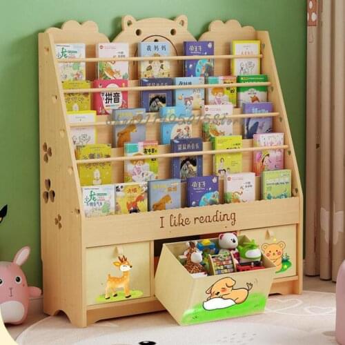 Childrens Bookshelf Picture Book Solid Wood Household Toy Storage One Rack Baby Floor Toddler Bookcase Picture Book Rack