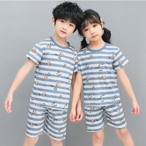 Kids Pajamas Sets Summer Children Girls Boys Suits Nightwear Cartoon Short Sleeve Casual Nightgown Suits Clothing