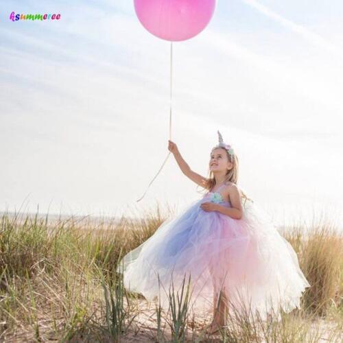 Girls Flower Unicorn Tutu Dress with Headband Pastel Rainbow Dress for Children Pageant Birthday Party Clothing Fairy Costume