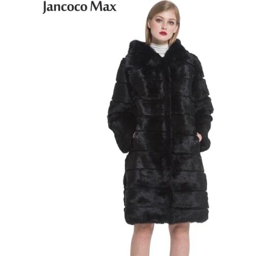 2019 Winter Warm Womens Real Rabbit Fur Long Coat Top Quality Fur Outerwear Hooded Female Luxury Jacket S7379