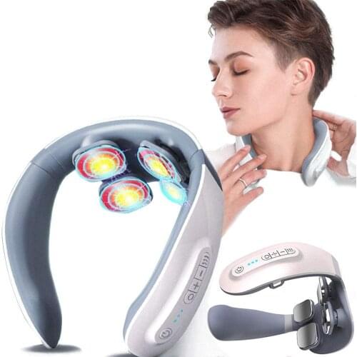 Electric 6 Modes Power Neck Massager Far Infrared Heating Pain Relief Health Care Relaxation Tool Intelligent Cervical Massager