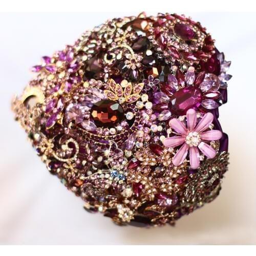 Purple heart-shaped brooch bouquet custom wedding supplies jewelry bridal bouquet DIY