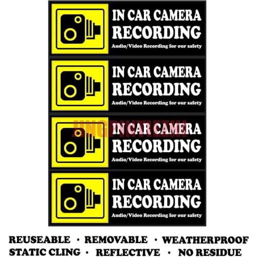 Camera, Audio, Video, Car Window, Car Stickers-4 Signs, Removable and Reusable Indoor Driving Recorder Electrostatic Adsorption
