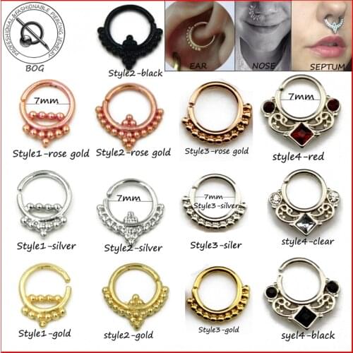 Small Size 1 Piece Real Septum Ring Pierced Piercing Septo Nose Ear Cartilage Tragus Helix Piecing Clicker Ring 16g Body Jewelry