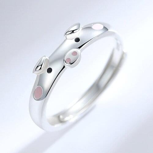 Cute Pink Enamel Pig Rings Popular Lucky Piggy Animal Couple Opening Ring Women Man Jewelry Lover Adjustable 1PCS