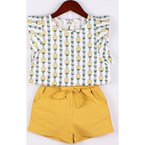 Girl Clothes Set Pineapple Tops Shirt And Pants With Belt 2 pcs Clothing Suit For Children Summer Outerwear Kids Clothing Suit