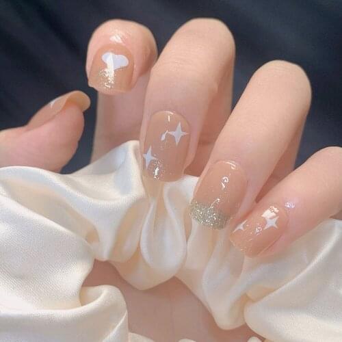Short artificial nails Skin Color Love Glitter Wearing Nail Finished Fake Nail Nail Patch press on nails glitter