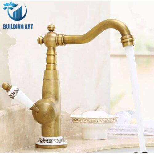 Short/Tall Style Brass Antiquebrass Brass Basin Faucet Bathroom Faucet Hot Cold Mixer Crane Bathroom Faucet Taps Kitchen Faucet