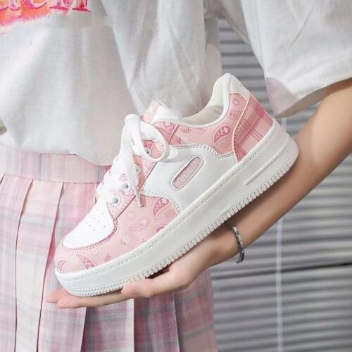 Women Kawaii Korean White Platform Sneakers Sports Shoes Casual Designer Running Flat Vulcanize Rubber Sole Lolita