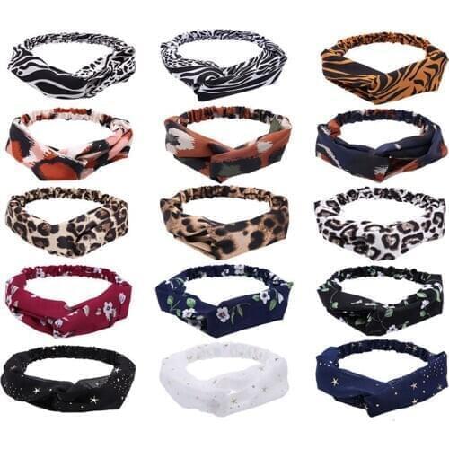 Summer Bohemian Hair Bands Leopard Flower Print Headbands Vintage Cross Turban Bandage Bandanas HairBands Hair Accessories Cheap