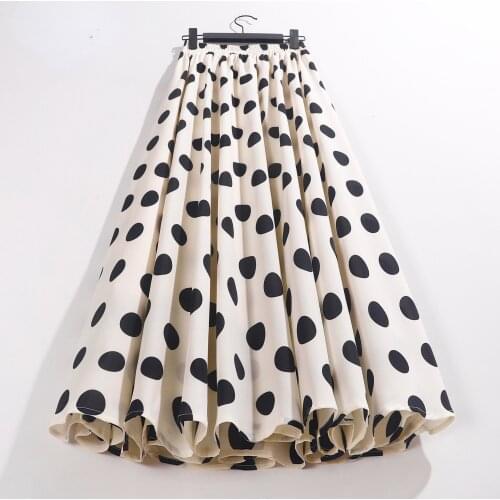 Sweet Style Chiffon Polka Dot Women Skirts Summer New High Waist A-Line Knee-Length Office Lady Elegant Clothing
