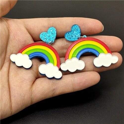 Lovely Cute Cartoon Rainbow White Clouds Drop Earring for Women Acrylic Glitter Colorful Gift Fashion Trendy Jewelry Accessories
