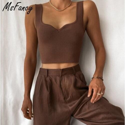 Msfancy Summer Tank Top Women Knitted V- Neck Crop Tops 2021 Haut Femme Casual Tanks Camis