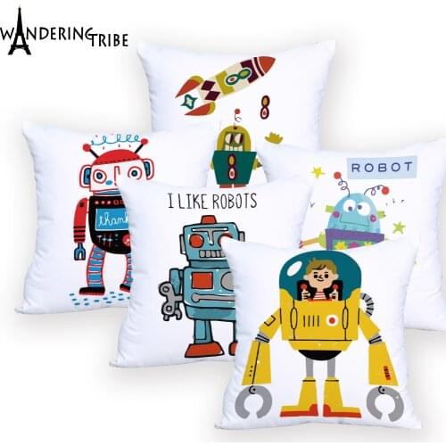 Cartoon Animal Pillowcase Decorative Living Room Custom Printed Cushions Sheet Letter Robot Cushion Cover Decorative Sofa Decor