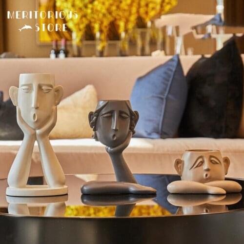 Abstract Figure Set 3pc Living Room Sculpture Office Bookshelf Home Decor Modern Vase Home Ornaments TV Desk Figurine Resin