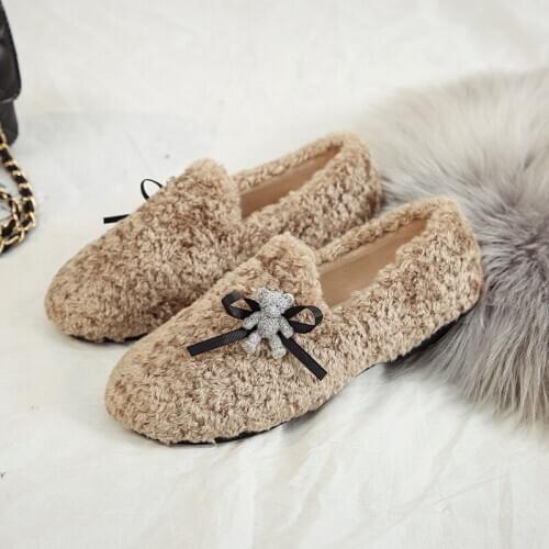 New Winter Womens Shoes Flats Women Warm Loafers Slip-On Round Toe Ladies Plus Velvet Casual Flat Shoes Zapatos De Mujer W36-81