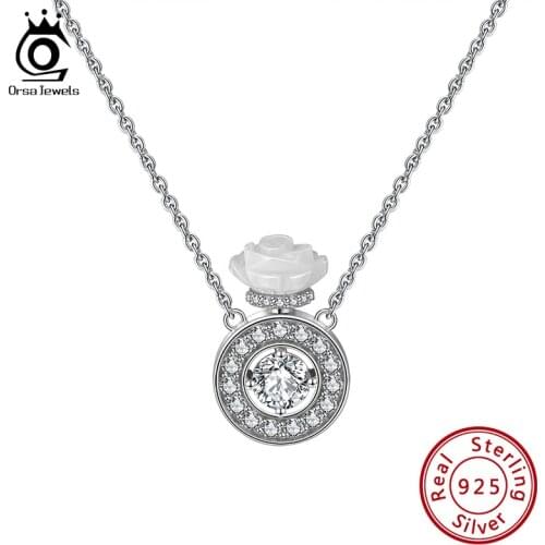 ORSA JEWELS Sterling Silver Perfume Pendant Necklace AAAA Zircon 45CM Chain Female Jewelry For Dating Valentines Day Gift SN284
