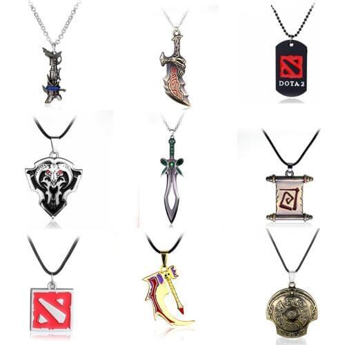 Game Dota 2 Weapon Skull Bone Hammer Pendant Necklace Shield Necklace Long Chain Colar