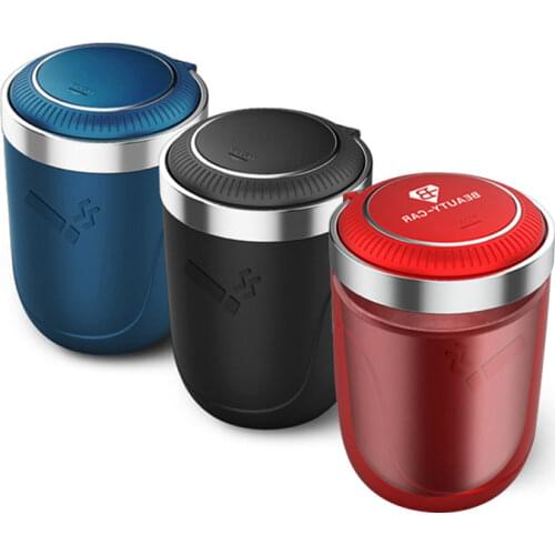 Car Ashtray Stainless steel liner night light push type multifunctional car ashtrays Auto interior decoration Black/Blue/Red