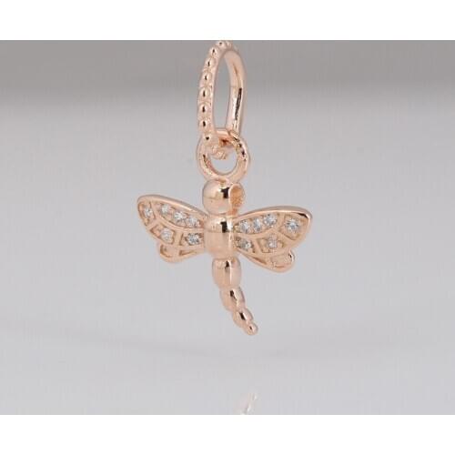Authentic S925 Pendant Dragonfly Bead With Crystal Dangle Charm fit Lady Bracelet Bangle DIY Jewelry