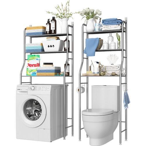 Stainless Steel Bathroom Storage Shelf Floor Stand Washing Machine Toilet Organizer Shower Floor Storage Towel Rack Soap Holder