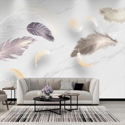 Custom Photo Wallpaper Modern Simple Marble Feather Mural Living Room TV Sofa Bedroom Background Wall Painting Papel De Parede
