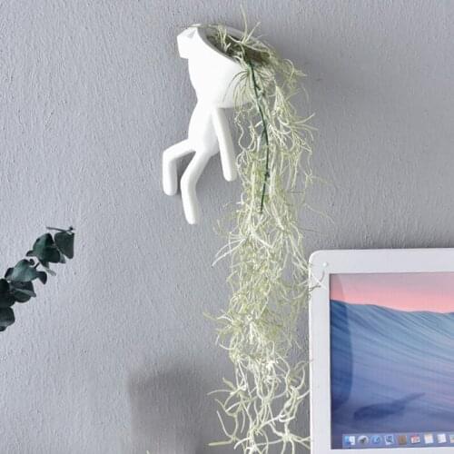Resin Plant Pot Human Shaped Succulent Planter Plant Container Wall/Desktop Decoration for Home Office Room JS22