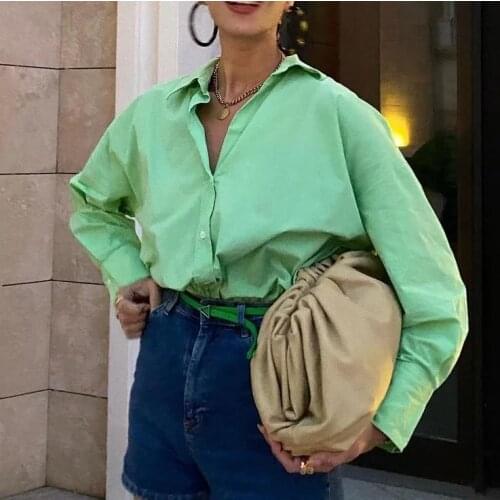 Puloru New Oversize Solid Color Shirts Women Casual Button-down Long Sleeve Turn-down Collar Tops Chic Autumn Loose Shirts