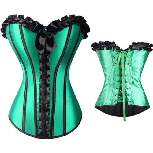 Sexy Women Ruffled Clothing Gothic Plus Size Corsets Lace Up Boned Overbust Bustiers Waist Cincher Body shaper Corselet S-3XL