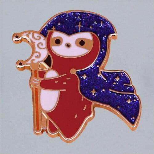 Cute Magician Sloth Cartoon Brooch Interesting Metal Enamel Badge Denim Jacket Backpack Pin Decoration Childrens Fashion Gift