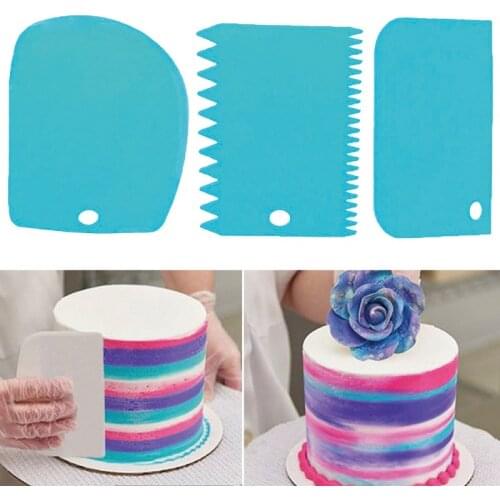 3Pcs Cream Scraper Suit DIY Kitchen Straight Arc Tooth Shape Cream Bread Cutter Plastic Cake Pasty Scraper Baking Fondant Tools