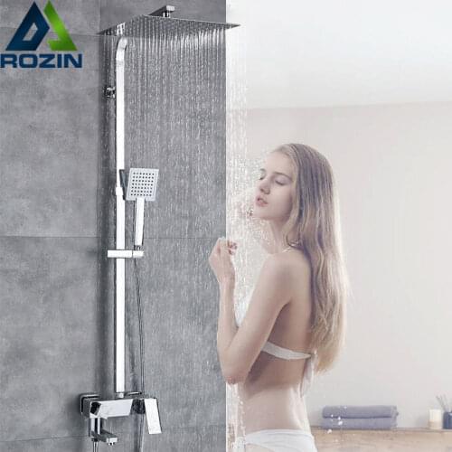Luxury 12 inch Rainfall Shower Faucet Set Single Handle Bath Shower Mixer Swivel Spout Stainless Steel Rainfall Head Shower Tap