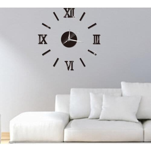 Modern Large Wall Clock 3D Mirror Sticker Unique Big Number Watch Large Wall Clock Big Watch Decal 3D Sticker Roman Numerals DIY