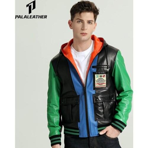 Stylish Multi Color Hooded Sheepskin Leather Jacket