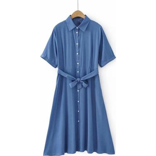 Plus Size Dresses For Women In Summer Cotton Blended Fabric Fashion Short Sleeves Dress With Belt Large Size For Fatwomen Wear