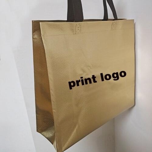 200pcs Custom logo bags gold and silver Shopping handle bags tote bags