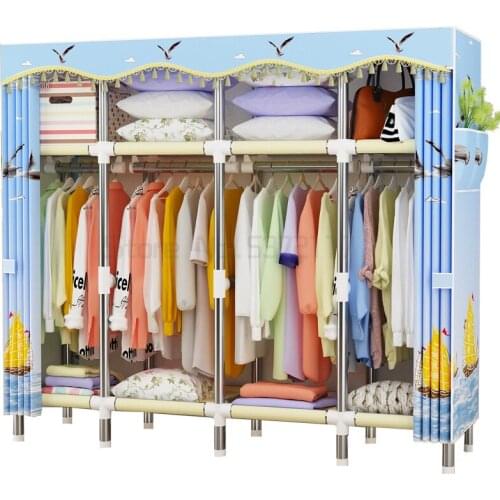 Cloth wardrobe steel pipe thickening reinforcement thickening household bedroom economical simple wardrobe