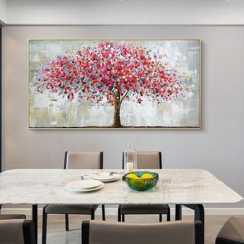 Unframed Abstract Colorful Leaf Textured Tree Pictures 100% Hand Painted Oil Painting Canvas Wall Art Home Decoration Paintings