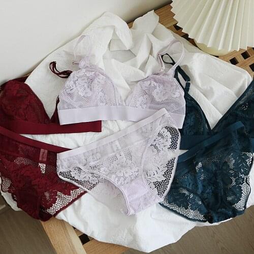 Ultra-thin lace sexy beautiful back bra set comfortable no rims breasts small underwear soft cup breathable underwear panties