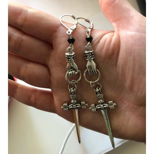 Victorian Mini Hand Earrings, Sword Earrings, Gothic Earrings, Weird Earrings, Alternative Mysterious Womens Jewelry Gifts
