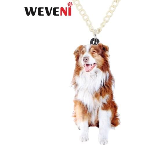 WEVENI Acrylic Smile Border Collie Dog Necklace Pendant Chain Choker Animal Jewelry For Women Girls Pet Lovers Gifts Accessories