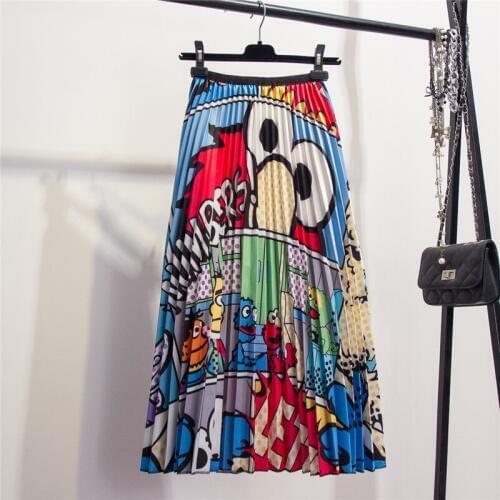 European cartoon animal pattern elastic waist pleated skirt autumn and winter new fun print long paragraph A line skirts