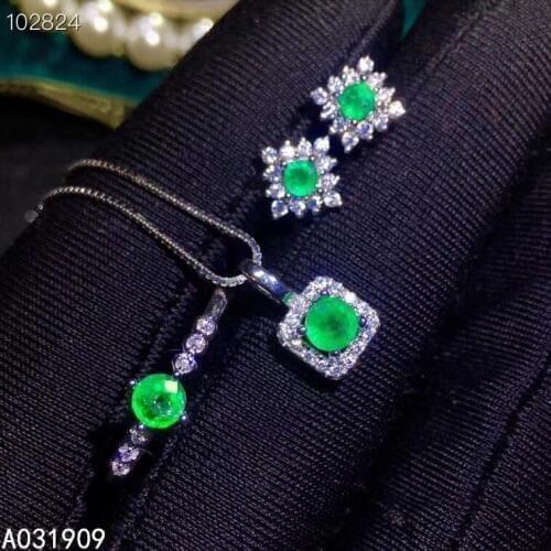 KJJEAXCMY boutique jewelry 925 sterling silver inlaid Natural Emerald Earring pendant Ring ladies Suit Support Detection