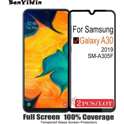 2PCS 100% Original Full Cover Screen Protector Tempered Glass For Samsung Galaxy A30 9H On Protective Glass For SM A305F Film