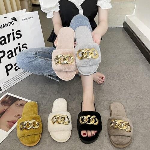 Womens New Autumn and winter Indoor Fuzzy Slippers Female Fluffy Slipper Ladies Soft Plush House Slippers For Women