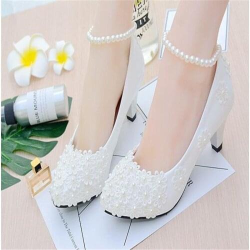 2021 Sexy White Flower Wedding Shoes Bridal High Heels Shoes Women Pumps High Heel Party Dress Shoes big size 41 42