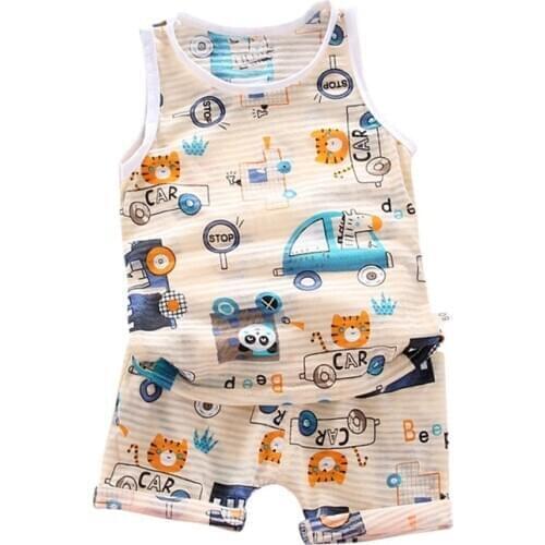 2020 infant Suits Baby Clothing Set for Boys Girls Cute Summer Casual Clothes Set Car Top+Shorts Kids Clothes