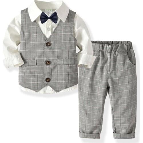 3Pcs Boys Clothes Sets Long Sleeve Shirt+Vest And Pants Gentleman Outfits For Baby Boy Birthday Party Suit 1 2 3 4 5 6 Years Old