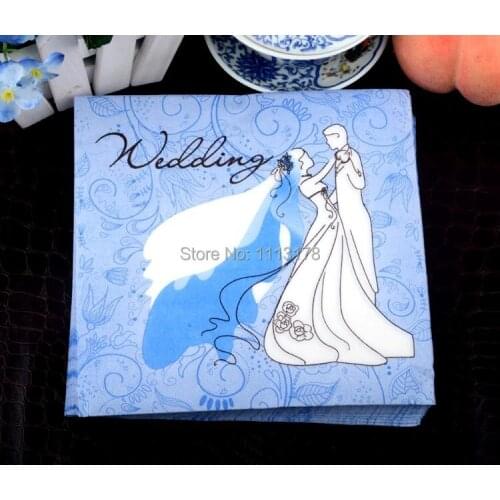 3 packs 60pcs blue Wedding napkins bride and groom Color Napkin Paper 60% Virgin Wood napkin free shipping